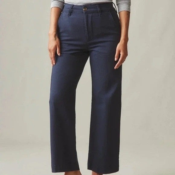 American Giant Pants Womens 12 Midnight Blue Cotton Stretch High Rise Wide Leg