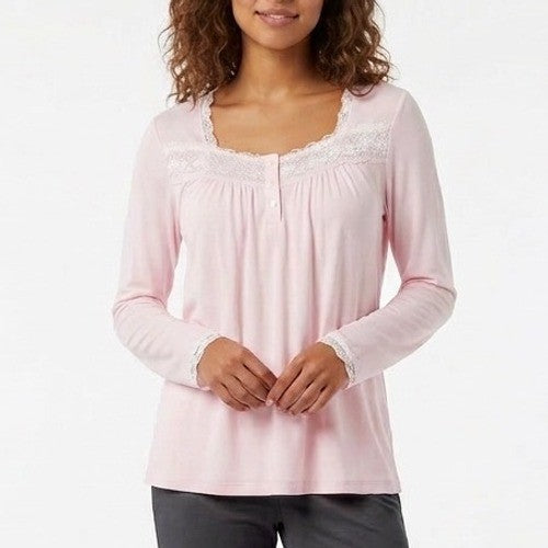 Charter Club Intimates Sleepwear Top Womens L Pink Stretch Pleated Square Neck