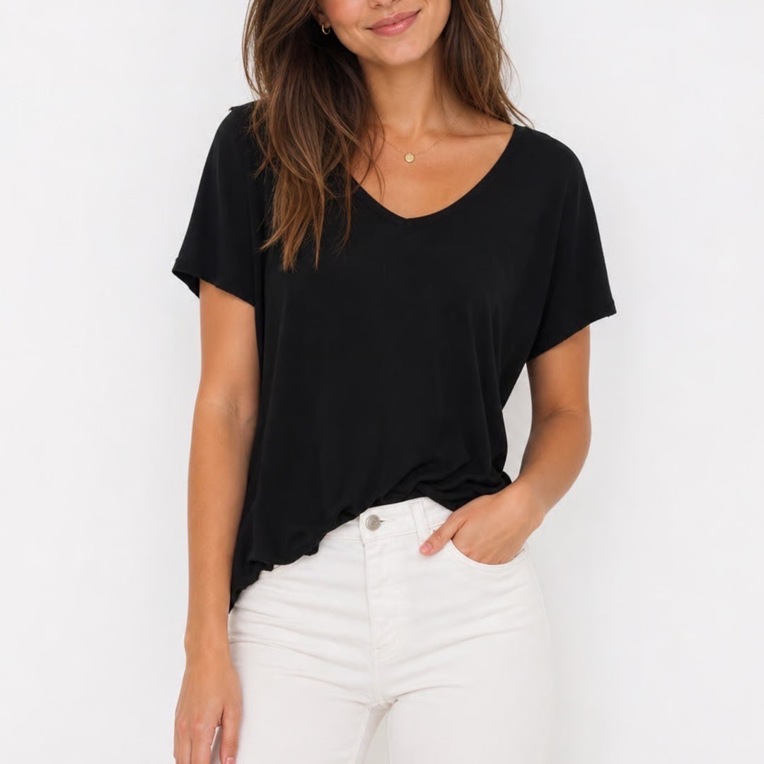 Cotton On Black Short Sleeve V-Neck T-Shirt Size M Relaxed Fit Basic Tee