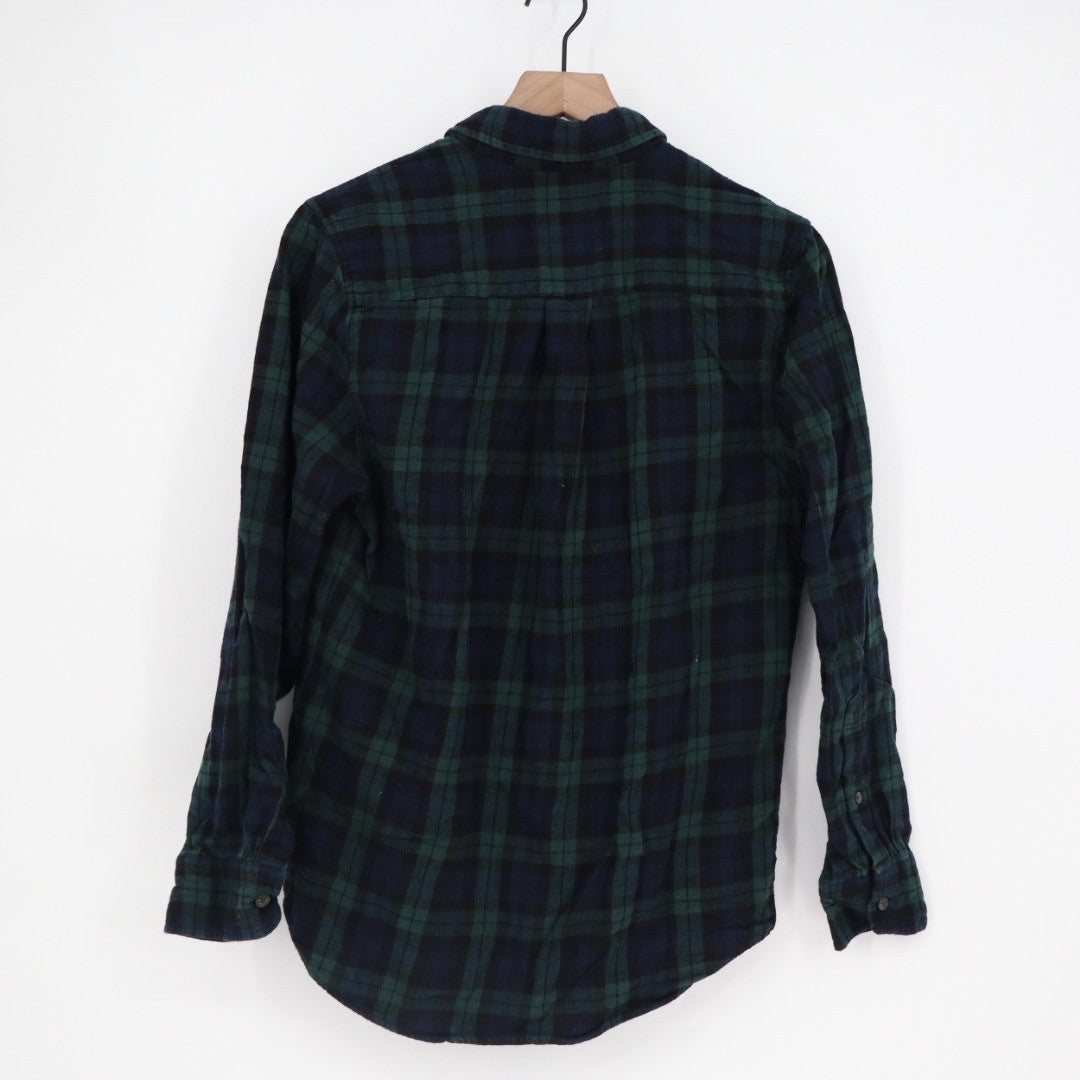 St Johns Bay Mens Plaid Flannel Long Sleeve Button Down Shirt Size S Green Navy