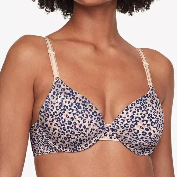 Warners This Is Not A T-Shirt Bra Women 34C Blush Leopard Print Underwire Padded