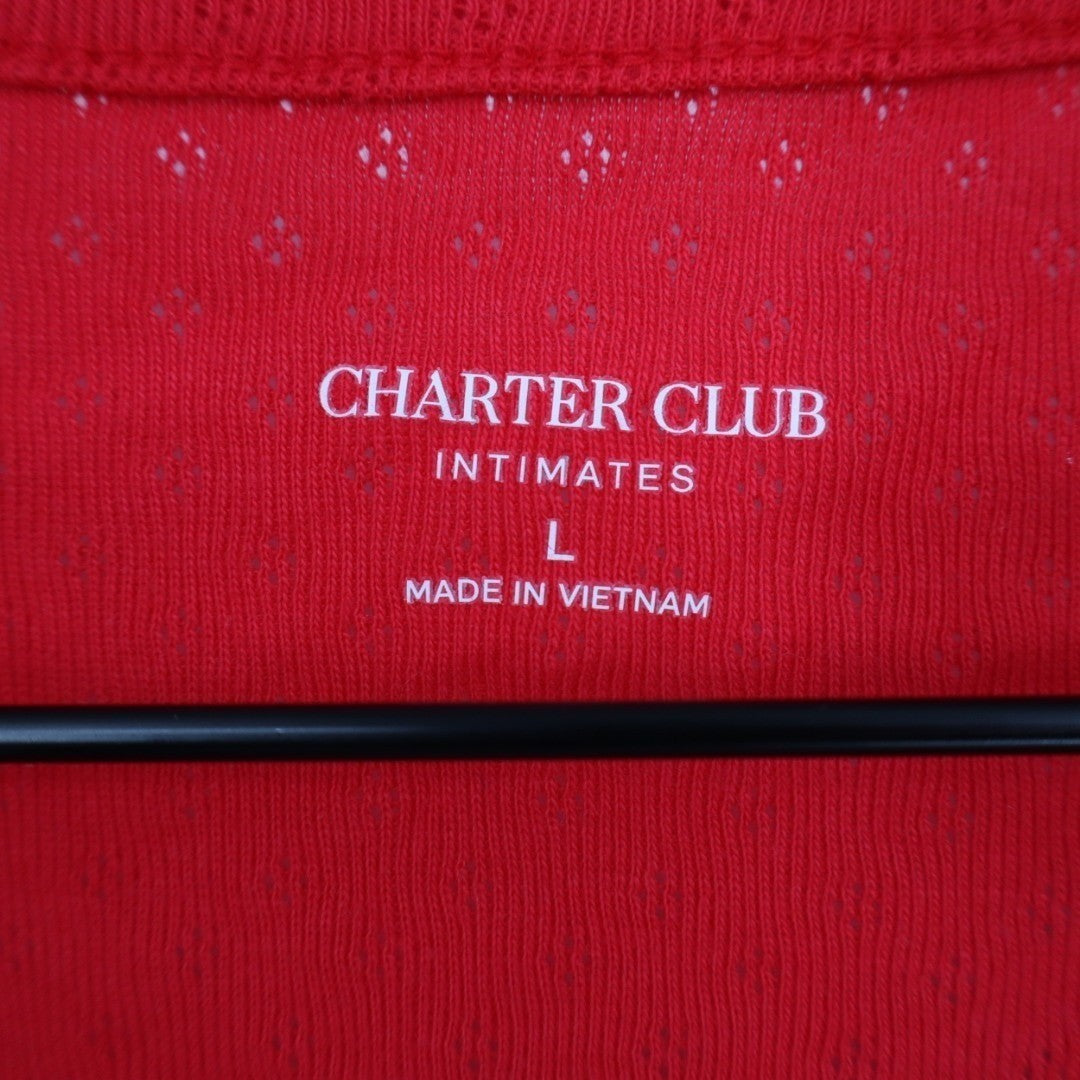 Charter Club Intimates Pajama Shirt Womens L Red Cotton Scoop Neck Long Sleeve
