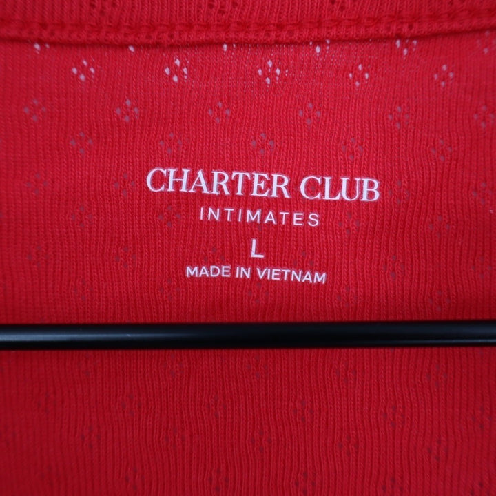 Charter Club Intimates Pajama Shirt Womens L Red Cotton Scoop Neck Long Sleeve