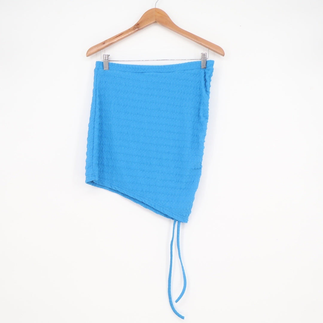 SHEIN Blue Textured Asymmetrical Tube Top Handkerchief Hem Drawstring Size M
