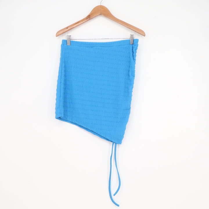 SHEIN Blue Textured Asymmetrical Tube Top Handkerchief Hem Drawstring Size M