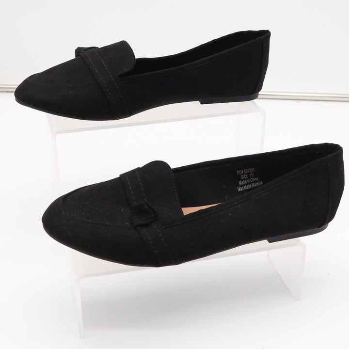 C Label Womens Black Faux Suede Loafers Flats Size 10 Slip On Shoes