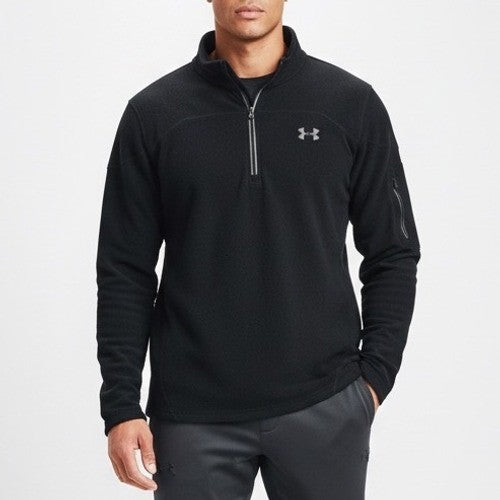 Under Armour Fleece Jacket Men XL Black Quarter Zip Mock Neck Long Sleeve Active