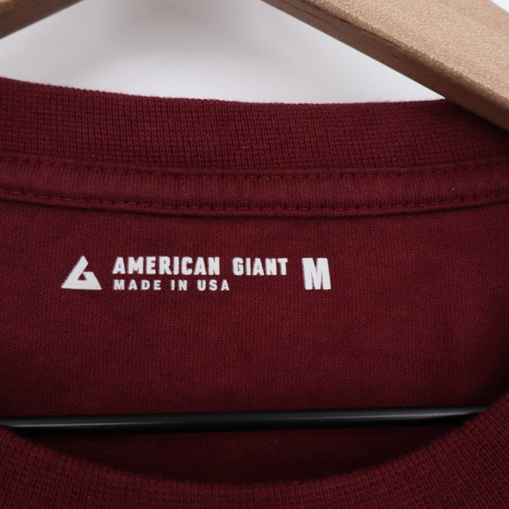 American Giant T-Shirt Mens M Burgundy Ribbed Long Sleeve Front Pocket Crew Neck