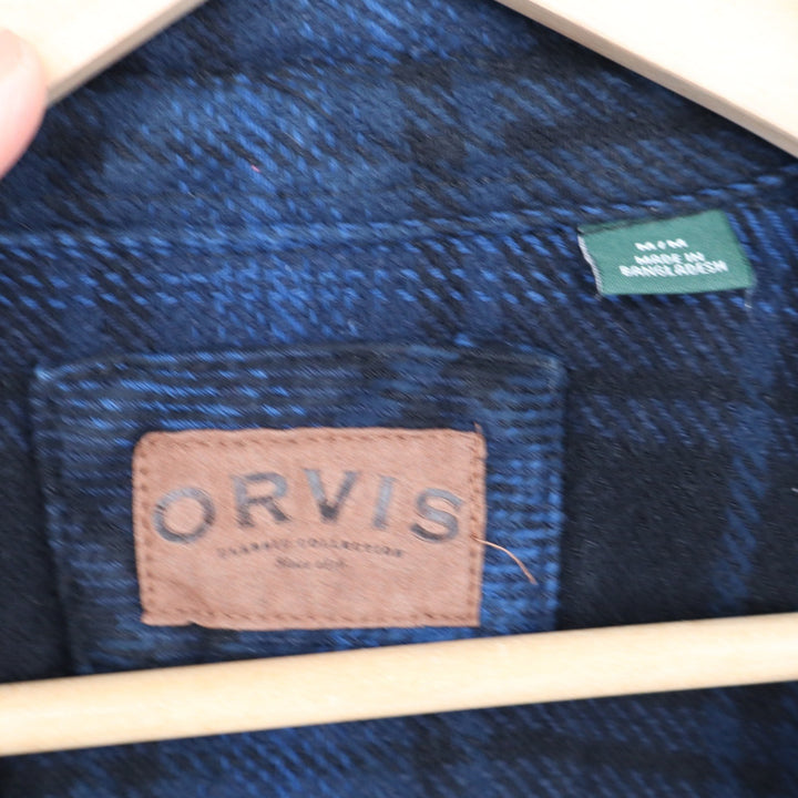 Orvis Mens Blue Black Plaid Flannel Button Down Shirt Classic Collection Size M
