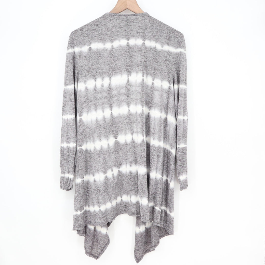 Knox Rose Cardigan Sweater Womens Large Gray White Striped Knitted Long Sleeve