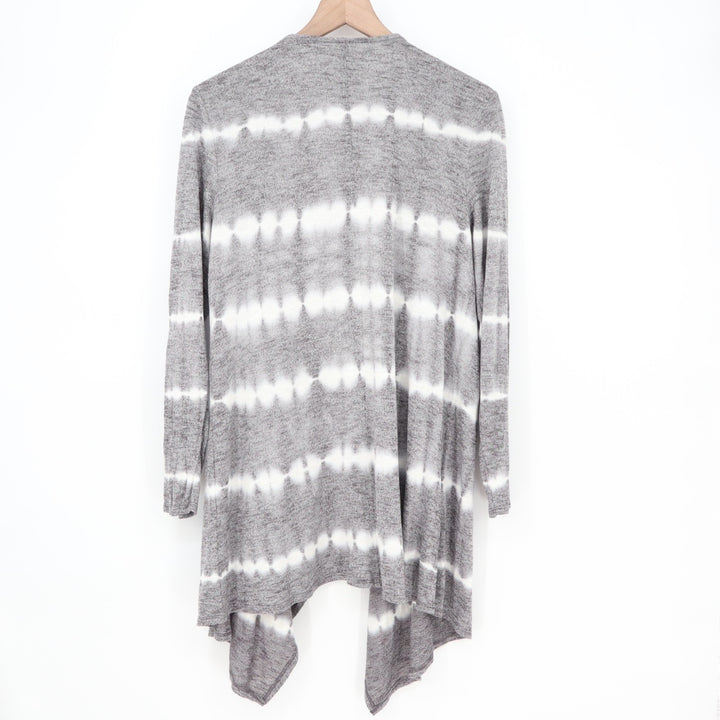 Knox Rose Cardigan Sweater Womens Large Gray White Striped Knitted Long Sleeve