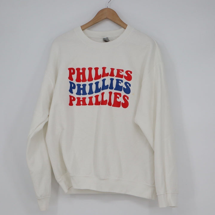 Gildan Philadelphia Phillies Wavy Graphic Crewneck Sweatshirt White Large