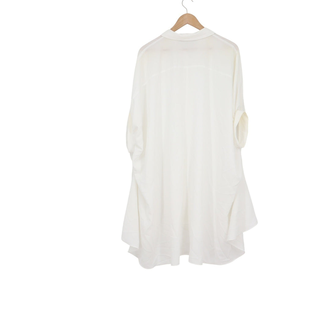 Zara Womens Oversized Button Down Shirt Dress White High Low Hem Short Sleeve S