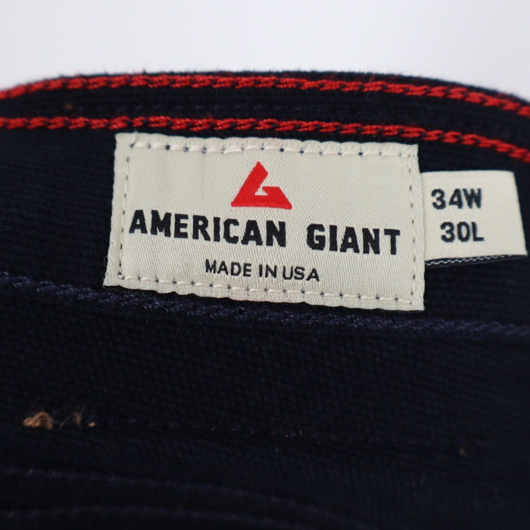 American Giant Roughneck Jeans Men 34X30 Blue Canvas Cotton Stretch Straight Leg