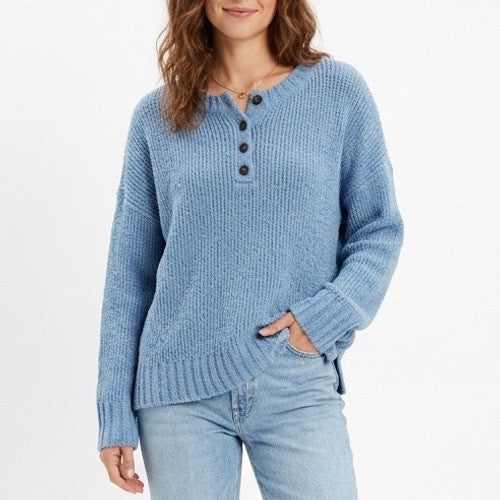 American Eagle Outfitters Jeggings Fit Sweater Women L Blue Henley Neck Pullover