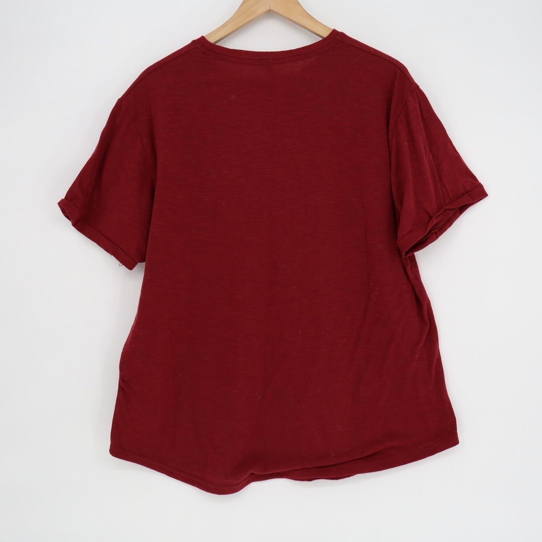 Mens T Shirt XL Maroon Short Sleeve Stretch Curved Hem Crew Neck Pullover Tee