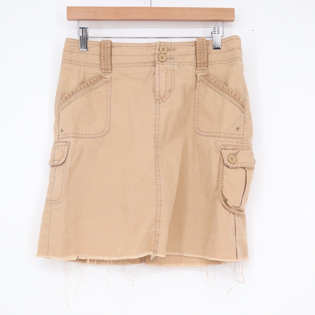 GAP Womens Tan Khaki Cotton Cargo Mini Skirt Raw Hem Utility Size 2