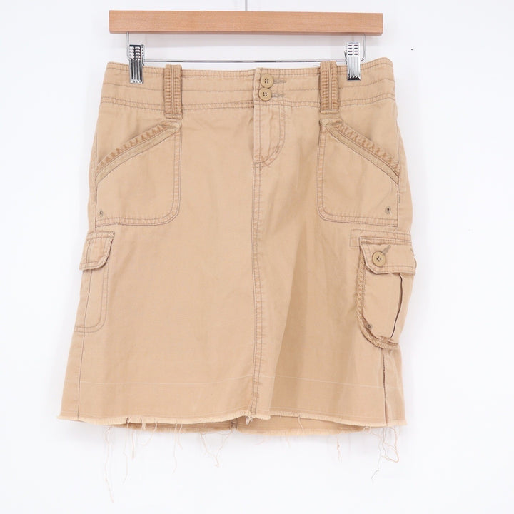 GAP Womens Tan Khaki Cotton Cargo Mini Skirt Raw Hem Utility Size 2