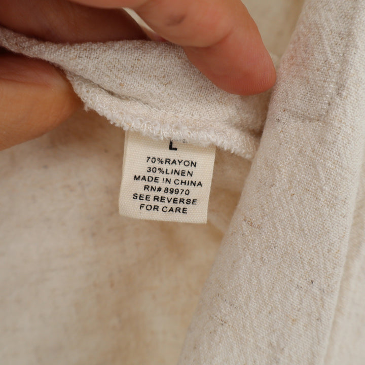 Love Notes Cream Linen Blend Short Sleeve Button Down Cropped Shirt Large