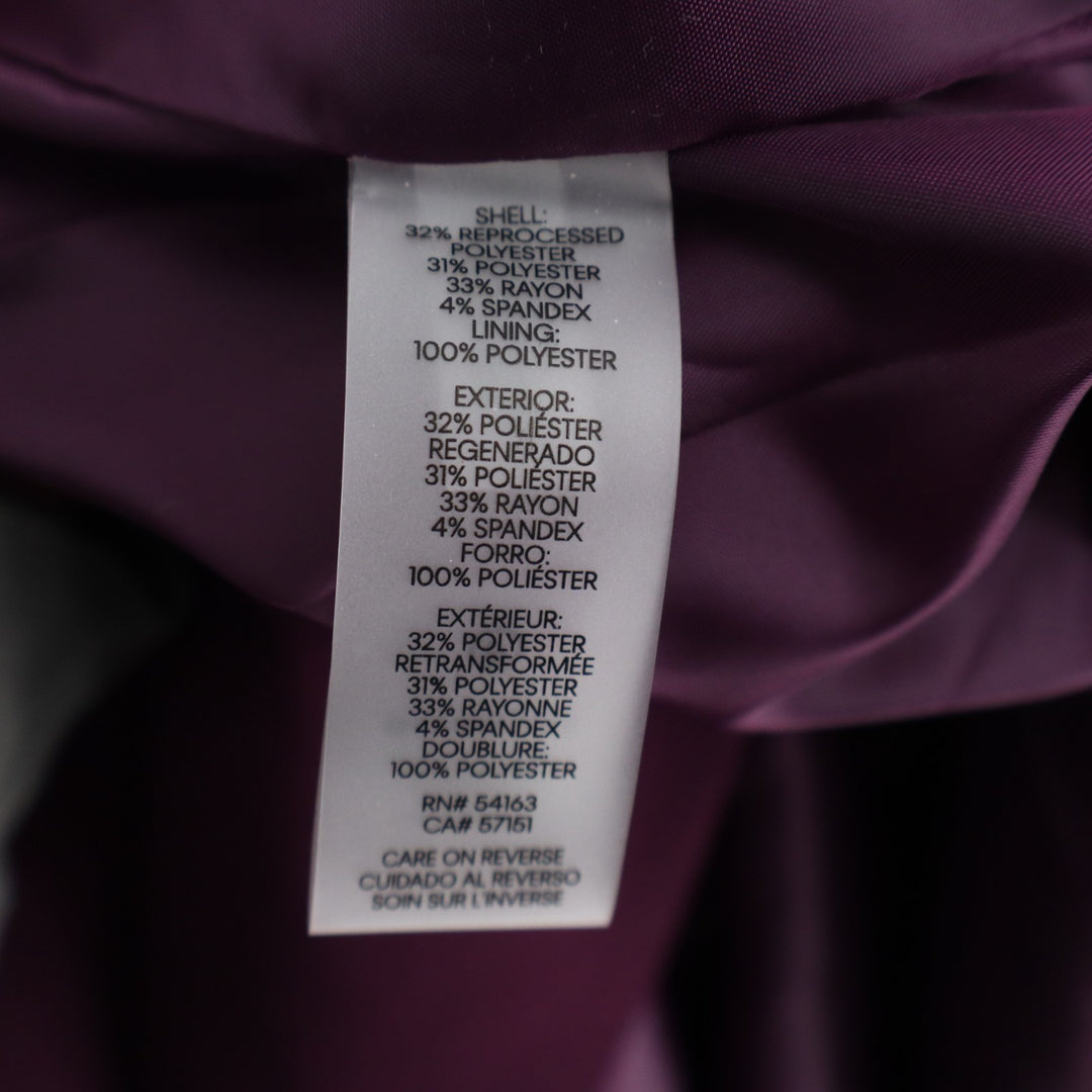 Calvin Klein Blazer Womens 12 Burgundy Stretch Pockets Open Front Shawl Collar