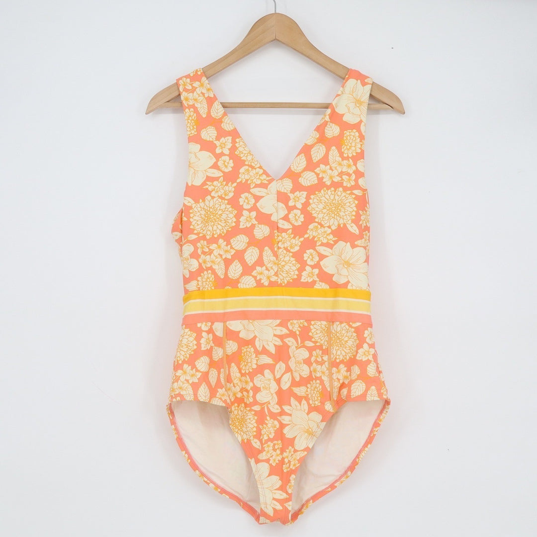 Matilda Jane Women's Floral One Piece Swimsuit Coral Orange Yellow L