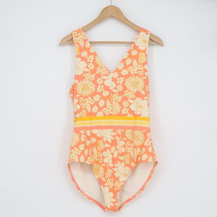 Matilda Jane Women's Floral One Piece Swimsuit Coral Orange Yellow L