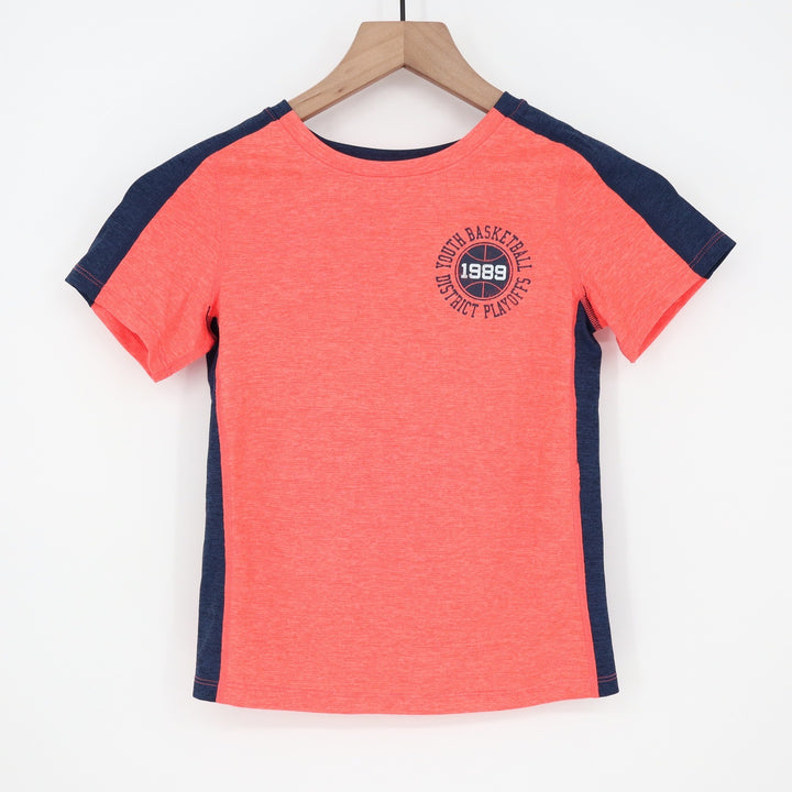 DSG Boys XS 6-7 Pieced Graphic Movement Tee Cabana Coral Navy Basketball 1989