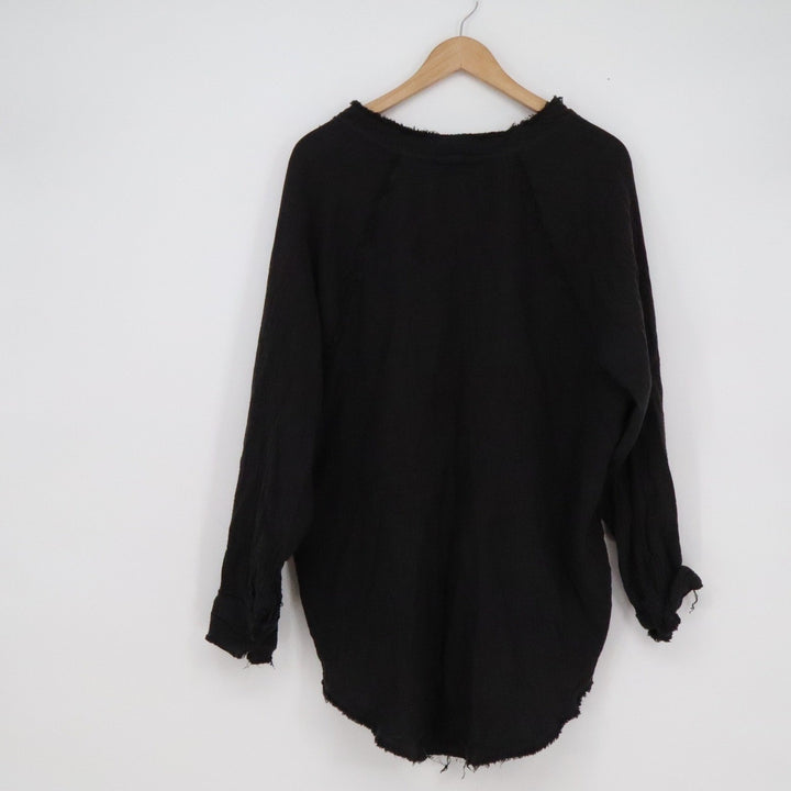 Aerie Black Cotton Gauze Oversized Button Down Distressed Raw Edge Shirt XS