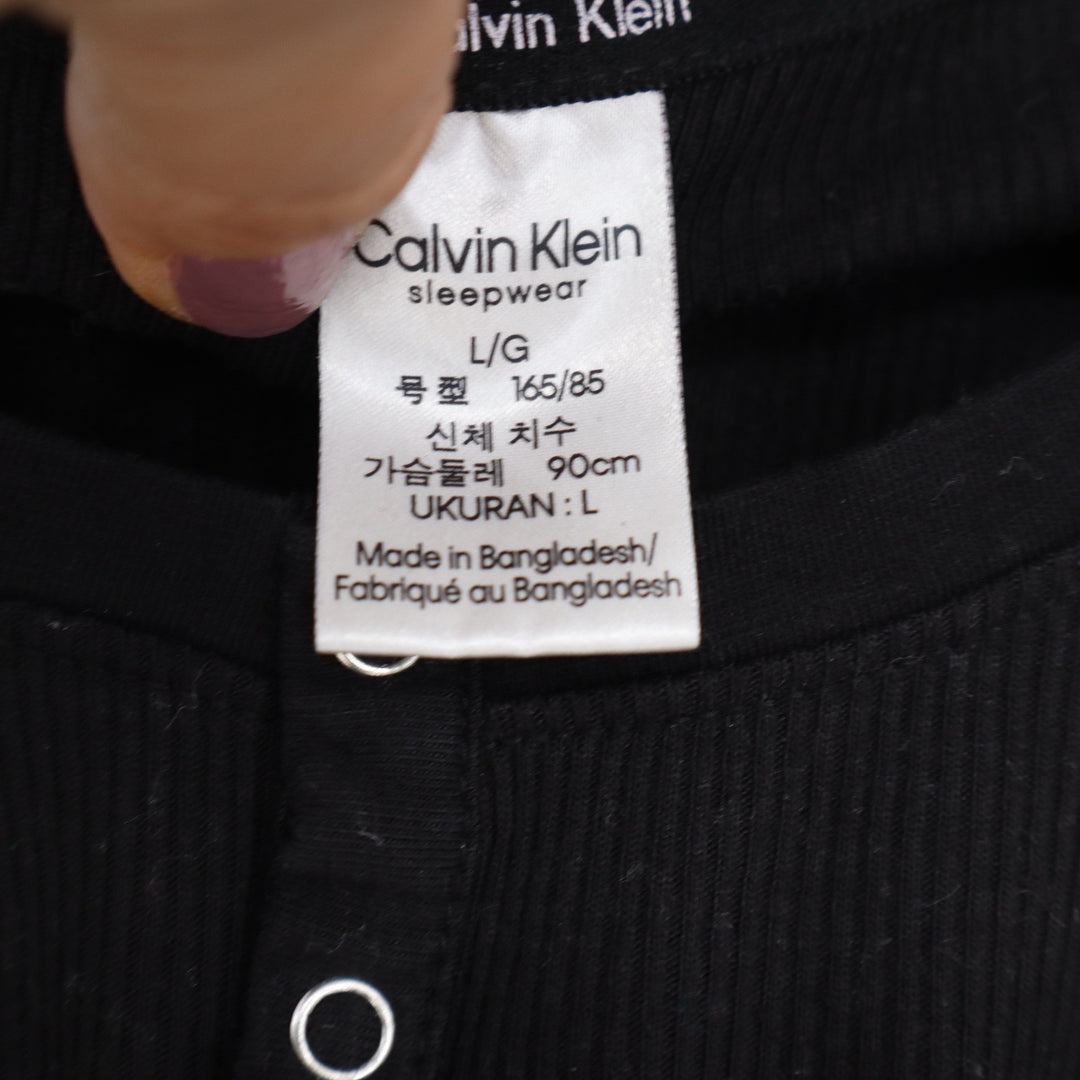 Calvin Klein Sleepwear Mens Large Black Ribbed Henley Long Sleeve Top