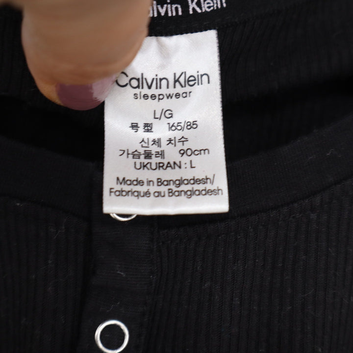 Calvin Klein Sleepwear Mens Large Black Ribbed Henley Long Sleeve Top