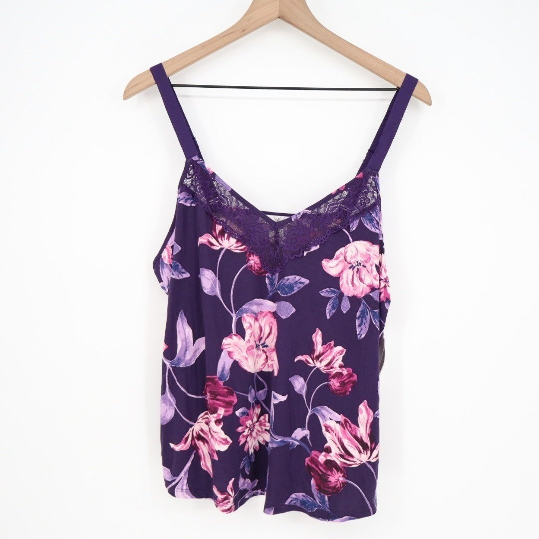Linea Donatella 2-PC Pajamas Set Women XL Purple Floral Stretch Adjustable Strap