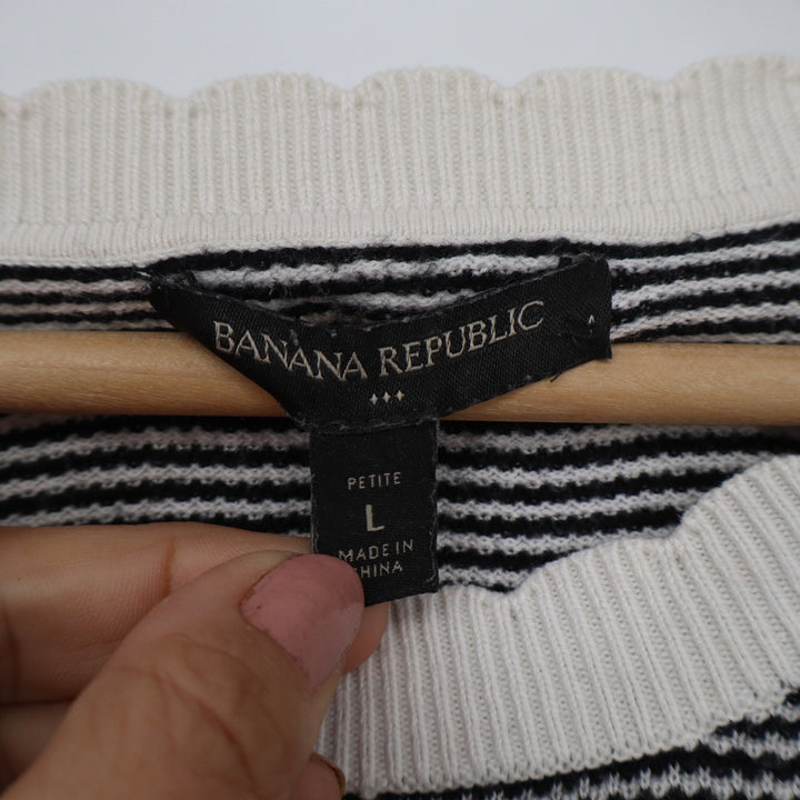 Banana Republic Womens Black White Striped Crewneck Sweater Petite Large