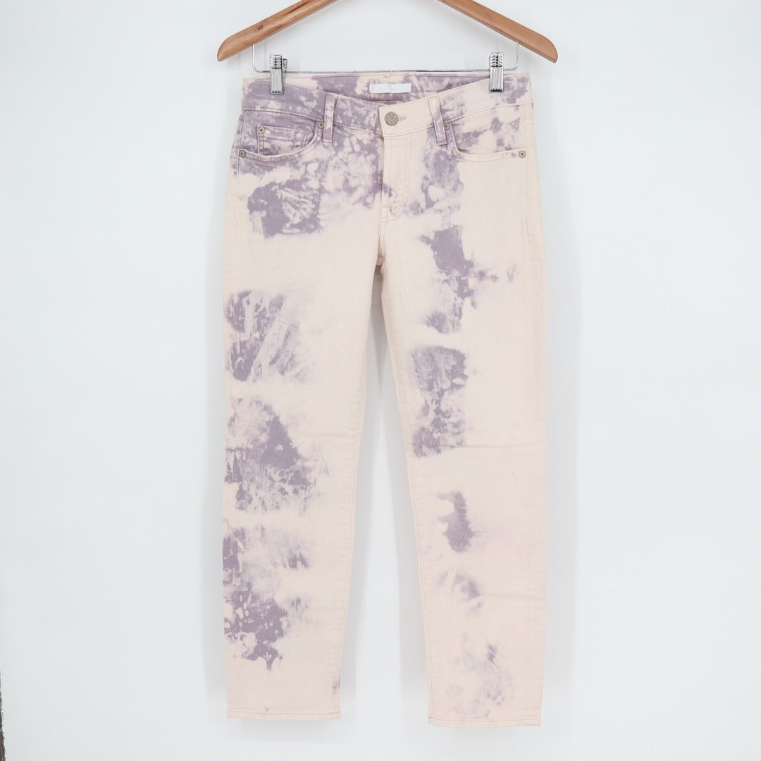 7 For All Mankind Roxanne Skinny Ankle Jeans Women 28 Beige Purple Tie Dye Denim