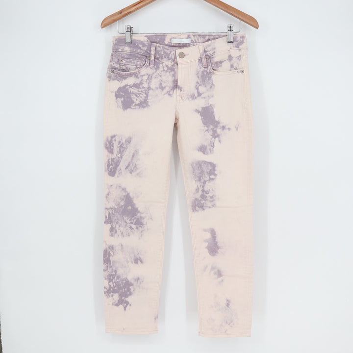 7 For All Mankind Roxanne Skinny Ankle Jeans Women 28 Beige Purple Tie Dye Denim