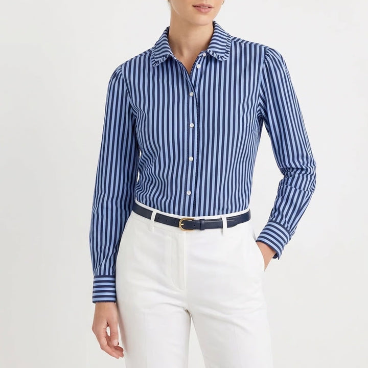 Polo Ralph Lauren Blue Striped Ruffle Collar Cotton Button Down Shirt S