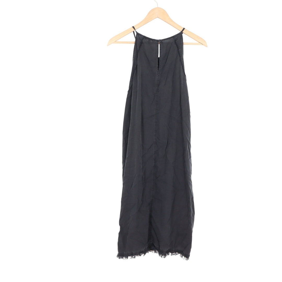 Velvet Heart Black Tencel Halter Shift Dress Fringe Trim Large