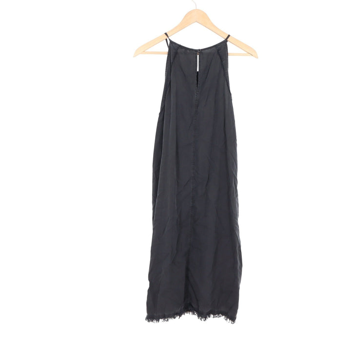 Velvet Heart Black Tencel Halter Shift Dress Fringe Trim Large