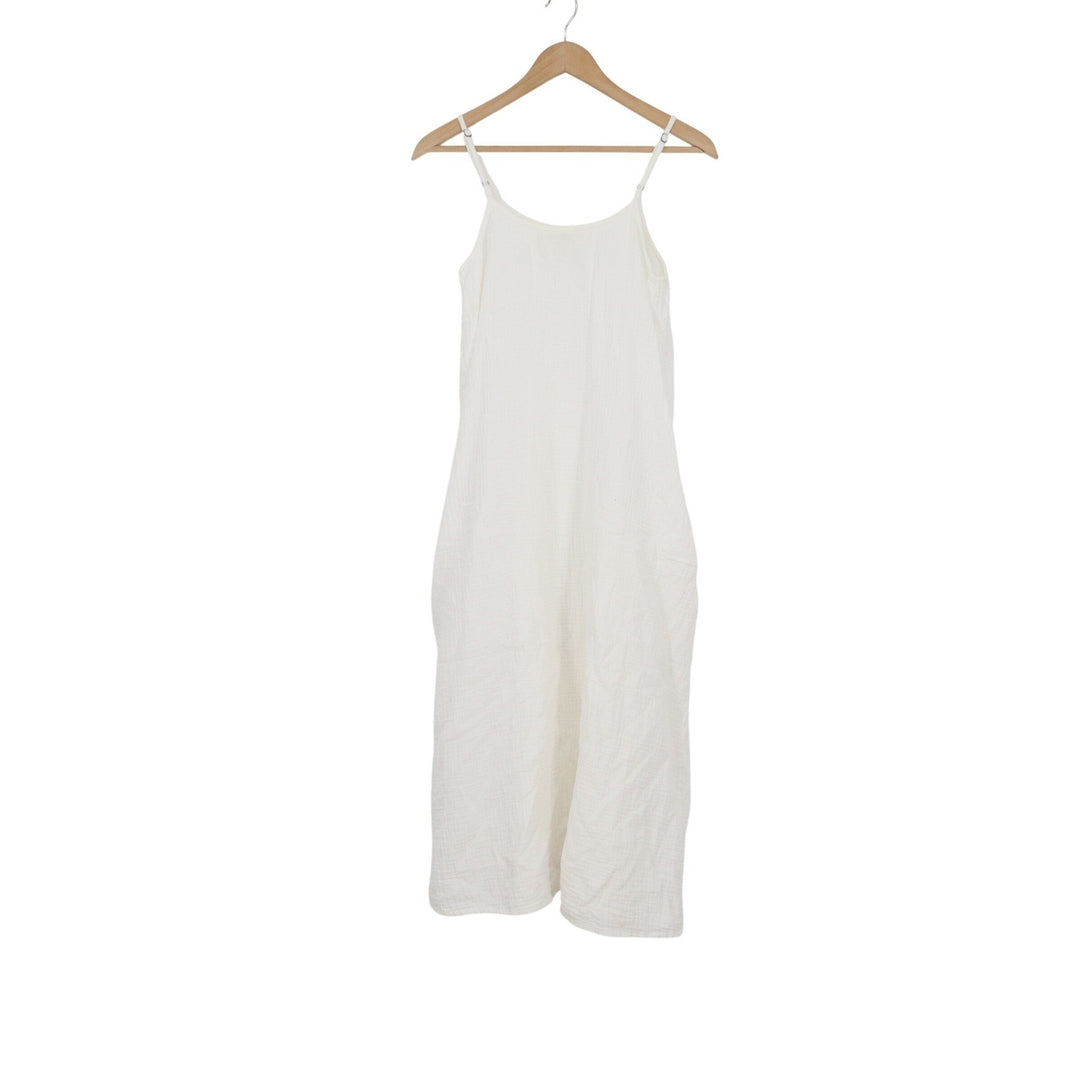 Caslon White Cotton Double Gauze Midi Dress Sleeveless Pockets Small