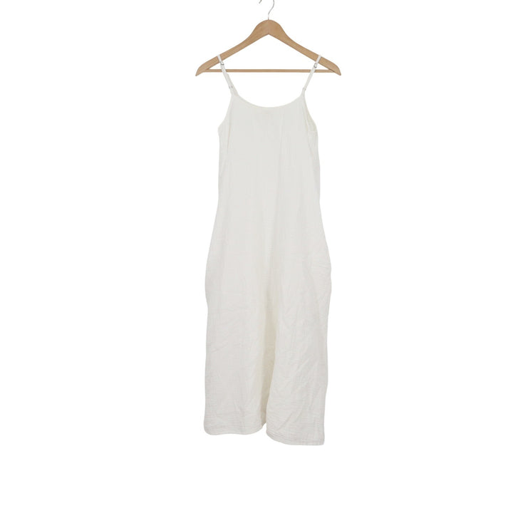 Caslon White Cotton Double Gauze Midi Dress Sleeveless Pockets Small