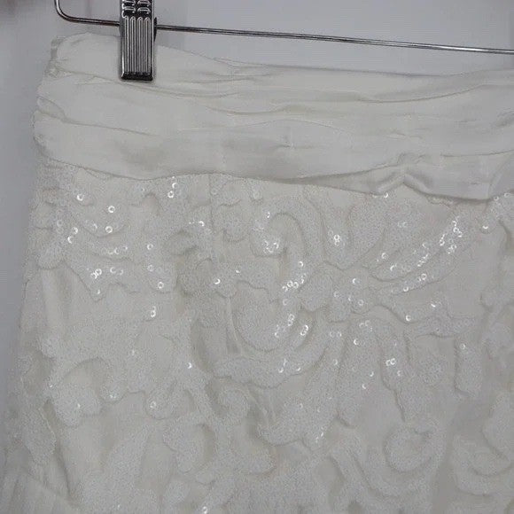 Naked Wardrobe White Sequin Floral Lace Pleated Ruffle Mini Skirt S