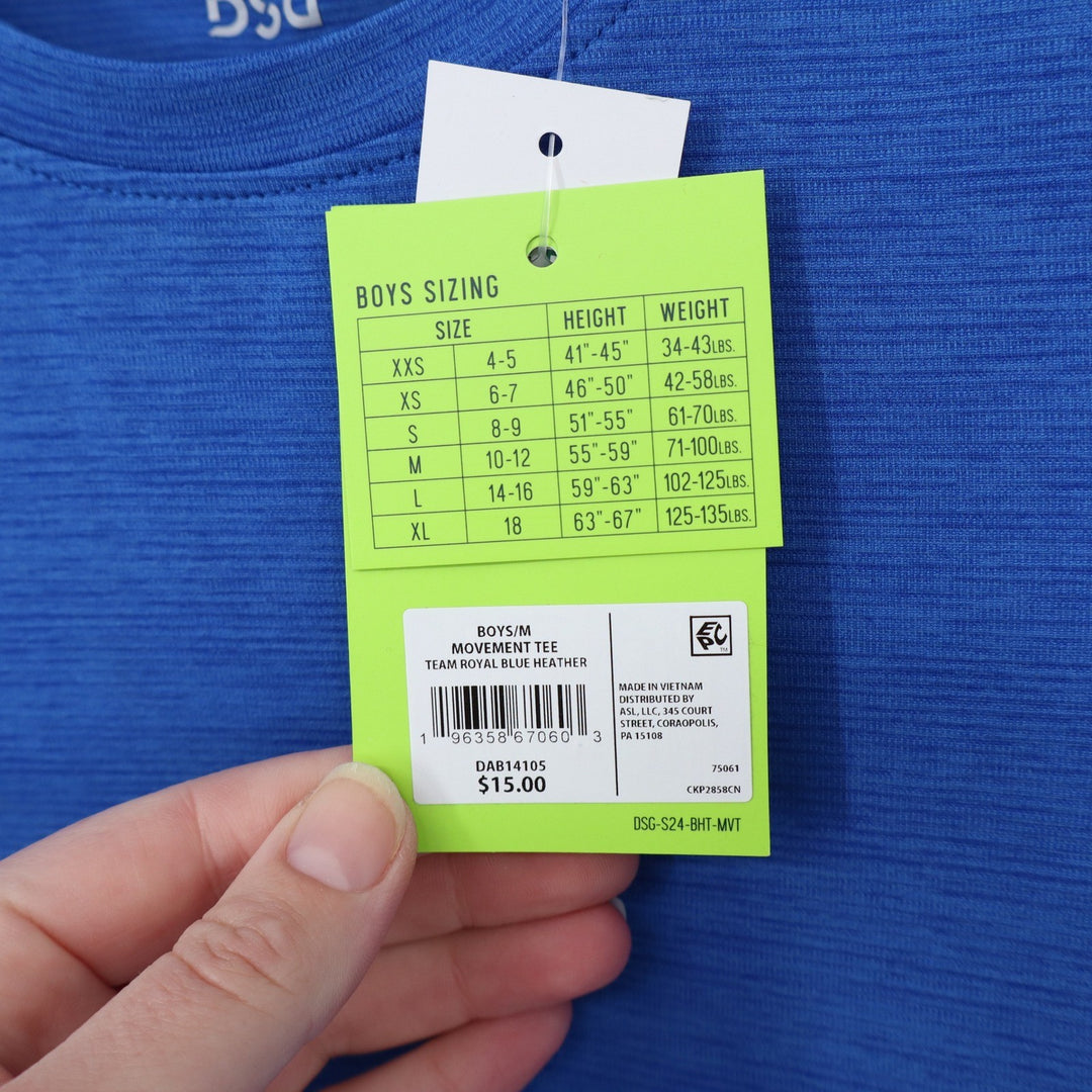 DSG Boys Movement Tee Team Royal Blue Heather Short Sleeve Shirt Size M 10-12