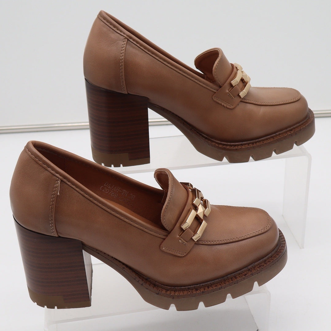 Patrizia by Spring Step Dajah Tan Platform Lug Sole Block Heel Loafers 38 7.5-8