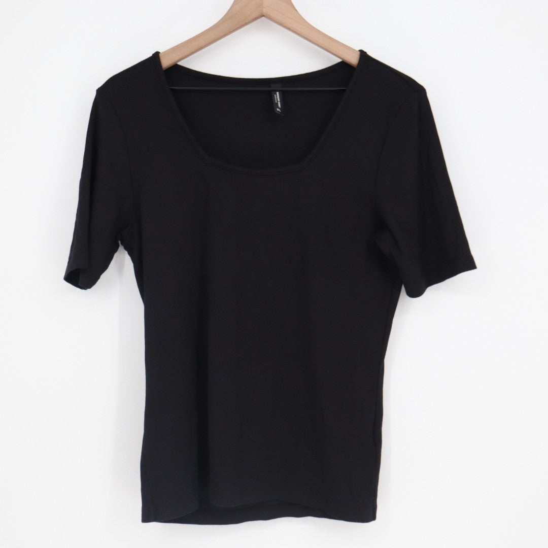 American Giant Black Ribbed Square Neck Short Sleeve Tee Shirt Womens XL