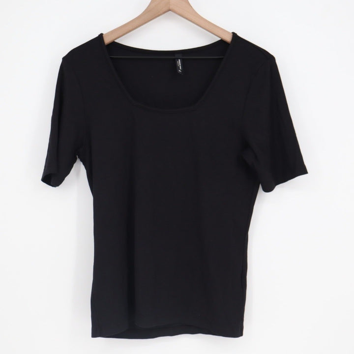 American Giant Black Ribbed Square Neck Short Sleeve Tee Shirt Womens XL