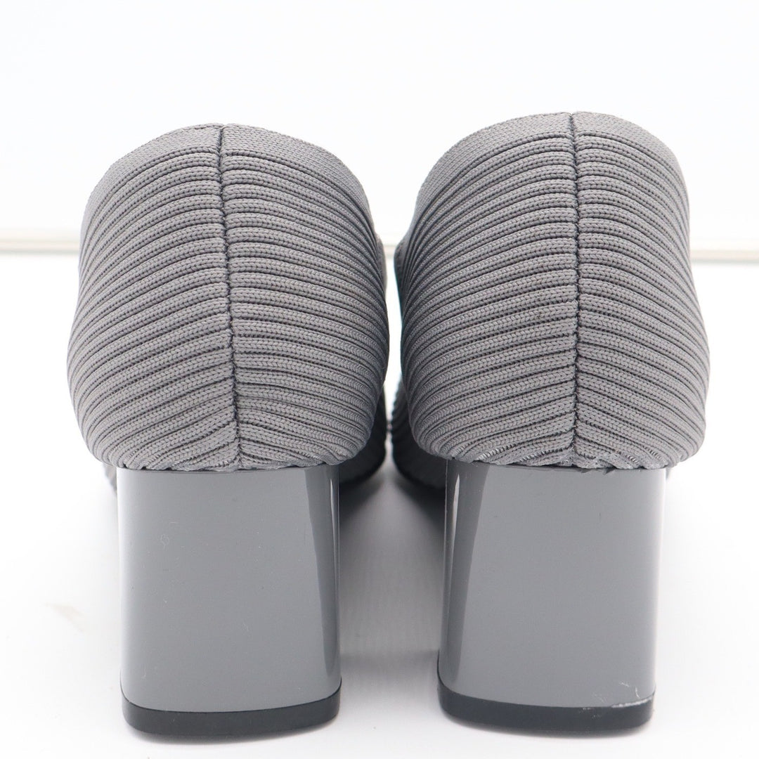 Gray Ribbed Knit Block Heel Pumps Square Toe Cushioned Insole Size 41
