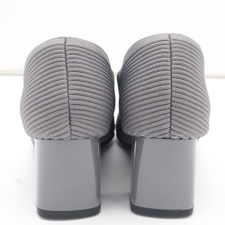 Gray Ribbed Knit Block Heel Pumps Square Toe Cushioned Insole Size 41