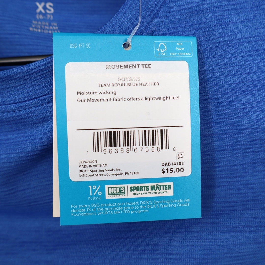 DSG Boys Movement Tee Team Royal Blue Heather Short Sleeve Shirt XS 6-7 NWT
