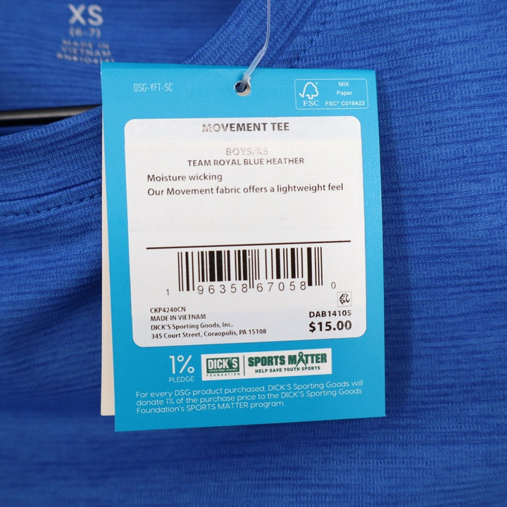 DSG Boys Movement Tee Team Royal Blue Heather Short Sleeve Shirt XS 6-7 NWT
