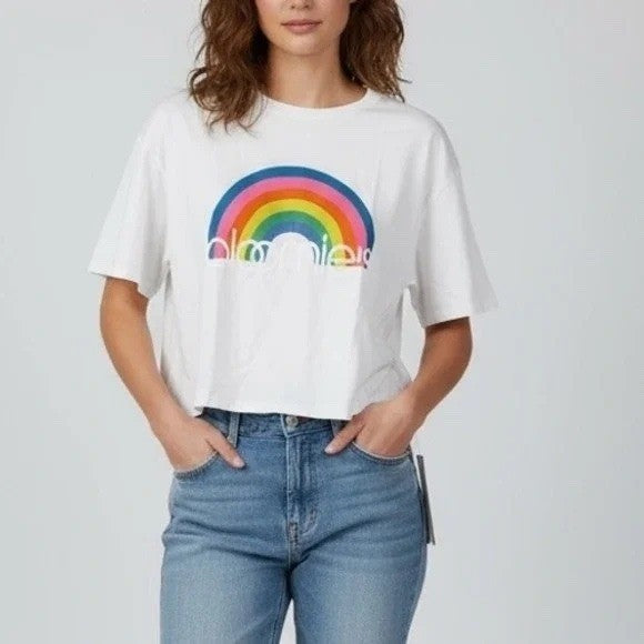 Bloomies Rainbow Graphic T Shirt Women's M Medium White Colorful Cute Tee