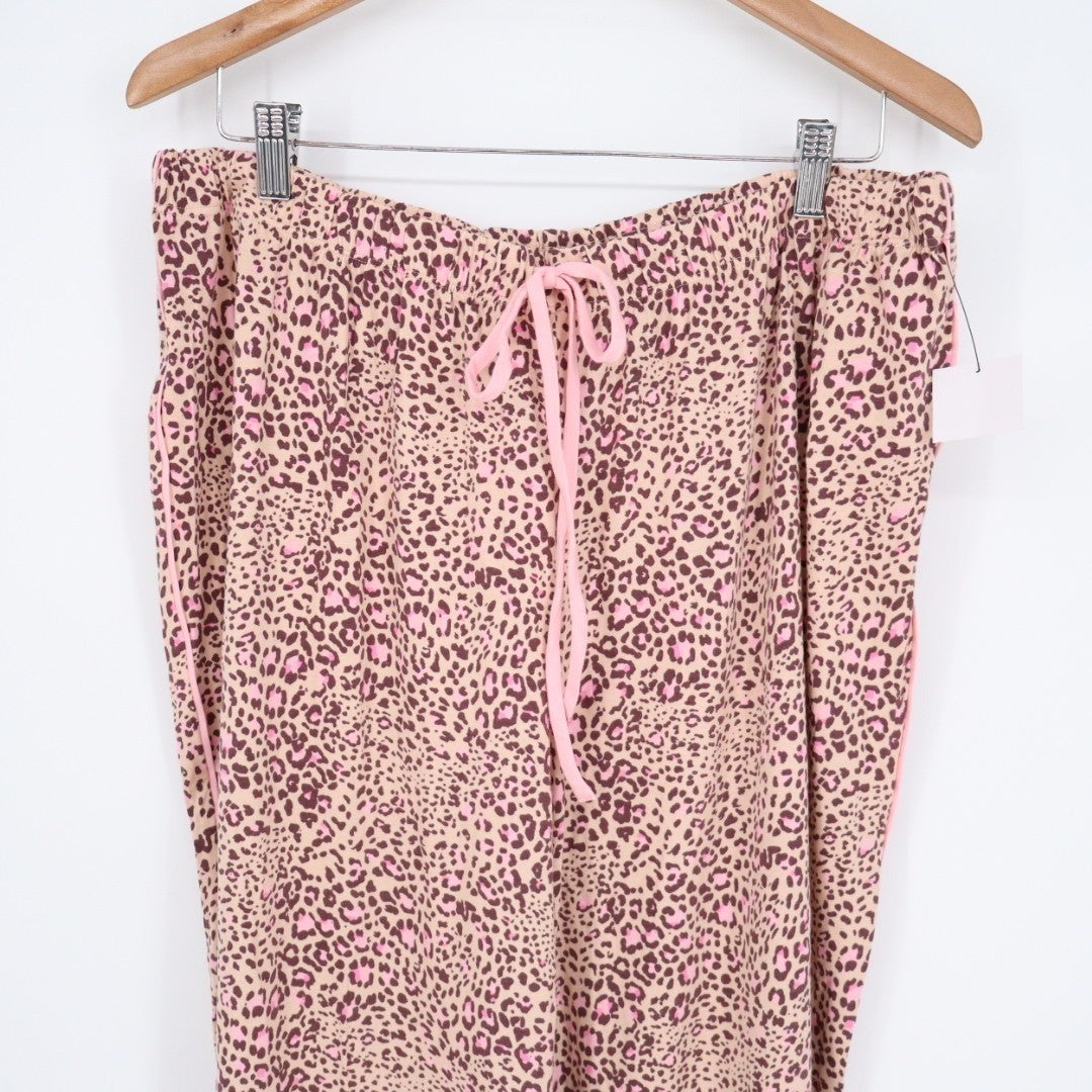 Cuddl Duds Pajama Pants Women XL Pink Stretch Leopard Print Drawstring Sleepwear